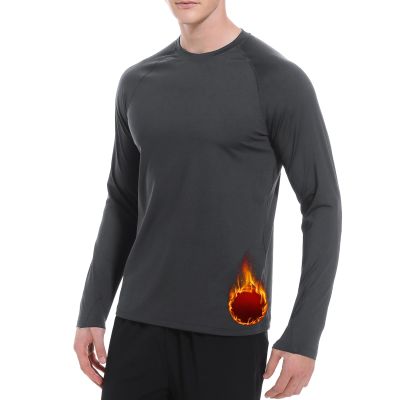 Cagola Men's Thermal Shirts with Thumb Loops Fleece Lined Long Sleeves Mid Weight Crew Neck Base Layer Tops Winter Workout Keep Warm Dark Grey XXL