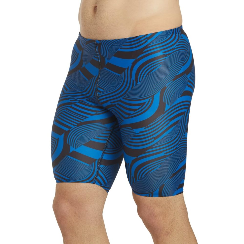 iSwim Men's & Boy's Jammer Swimsuit, UPF 50+ Sun Protection, Durable Polyester Spandex, Adjustable Drawstring Waist, Ideal for Competitive Swimming, Swirl - Blue - 40