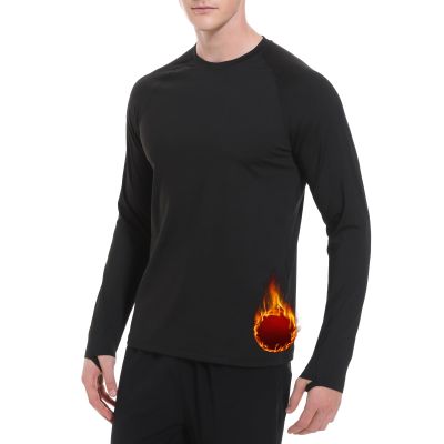 Cagola Men's Thermal Shirts with Thumb Loops Fleece Lined Long Sleeves Mid Weight Crew Neck Base Layer Tops Winter Workout Keep Warm Black 3XL