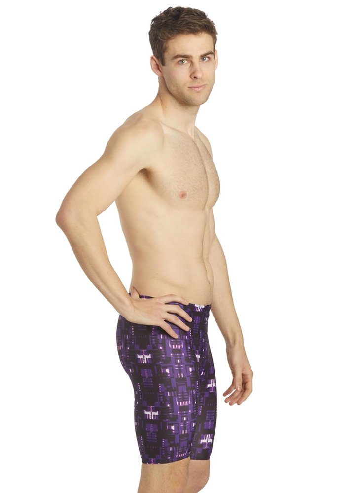 iSwim Men's & Boy's Jammer Swimsuit, UPF 50+ Sun Protection, Durable Polyester Spandex, Adjustable Drawstring Waist, Ideal for Competitive Swimming, Varsity Blur - Purple - 28