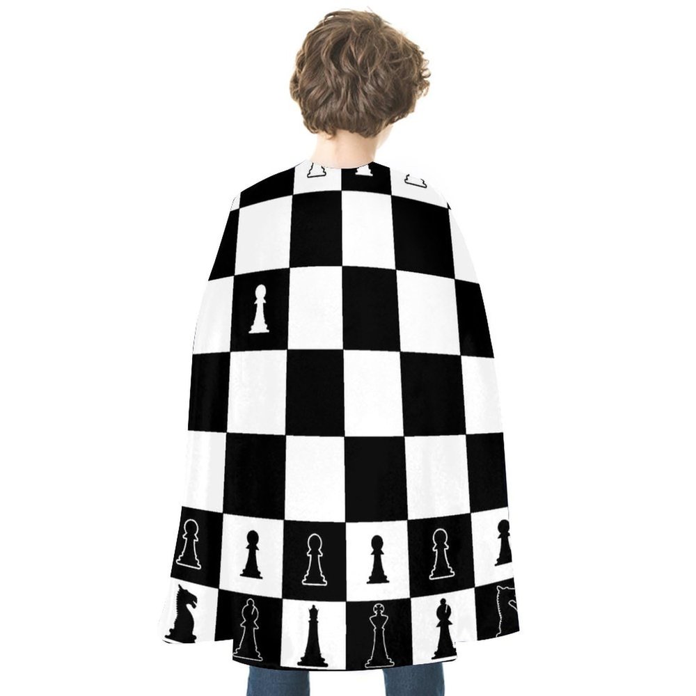 Black and White Layout of A Chess Board Halloween Capes Cosplay Costumes Christmas Dress Up Birthday Party Gift with Cool Funny Cute Print