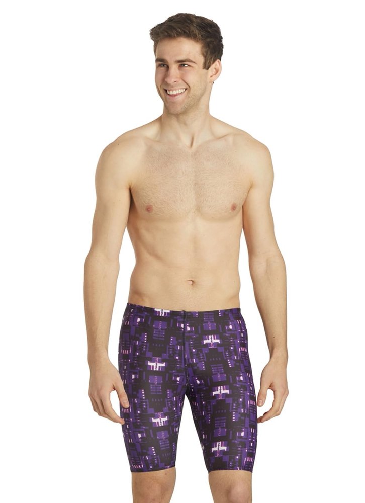 iSwim Varsity Blur Jammer Swimsuit Mens' Training Swim Shorts, Quick Dry, UPF 50+, Front Lined, Athletic Fit - Purple - 40