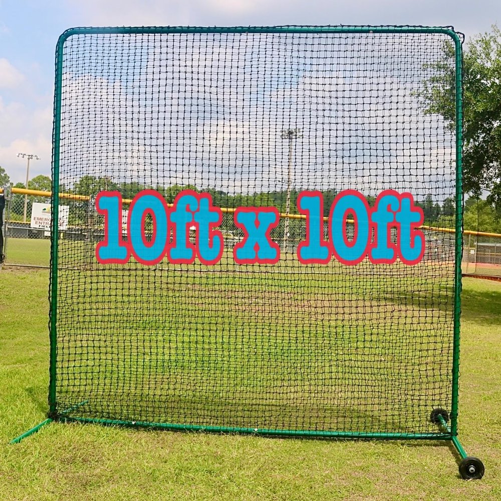 Reidy Sports Baseball & Softball 10 x10 FT Protective Safety Screen Super Duty Steel Frame Construction Nylon Double Up Netting Rubber Wheel Kits Included