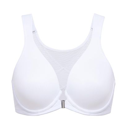 DELIMIRA Women's Front Closure Bras Posture Full Coverage Plus Size Underwire Unlined Back Support Plunge Seamless Bra B-H Cups White 38H