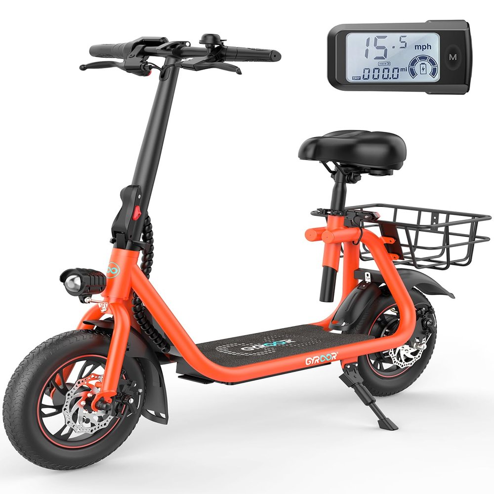 Gyroor Electric Scooter for Adults with Seat & Basket, 450W Motor, 20 Miles Range - Commuter Scooter for Grocery Shopping, Campus, Neighborhood Errands & Pet Travel