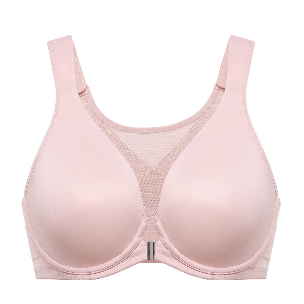 DELIMIRA Women's Front Closure Bras Posture Full Coverage Plus Size Underwire Unlined Back Support Plunge Seamless Bra B-H Cups Gentle Rose 34C