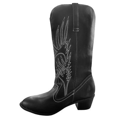 Ladmiple Boots For Women Cowboy Style Sparkly Women's Embroidered Western Cowboy Boots Knee High Stitching Almond Medium Heel Chunky Heel Pointed Toe Fashion Retro Classic Boot Pull-On