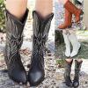 Ladmiple Boots For Women Cowboy Style Sparkly Women's Embroidered Western Cowboy Boots Knee High Stitching Almond Medium Heel Chunky Heel Pointed Toe Fashion Retro Classic Boot Pull-On view 3