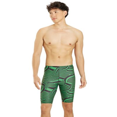 iSwim Men's & Boy's Jammer Swimsuit, UPF 50+ Sun Protection, Durable Polyester Spandex, Adjustable Drawstring Waist, Ideal for Competitive Swimming, Swirl - Green - 38