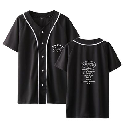 Xkpopfans SKZ Album 5 Star Shirt Baseball Jersey Hyunjin Jisung Bangchan Support T-Shirt Black