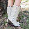 Cowgirl Boots Women White Sparkle Cowboy Boots for Women Wide Calf Knee High Cowgirl Boots with Side Zipper Embroidery Mid Heel Retro Fashion Tall Boot Pull On for Ladies view 3