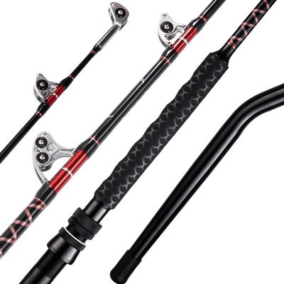 FISHAPPY Bent Butt Trolling Rod Saltwater Offshore Heavy Roller Rod Big Game Conventional Boat Fishing Pole (6' - 80-150lbs - Bent Butt )