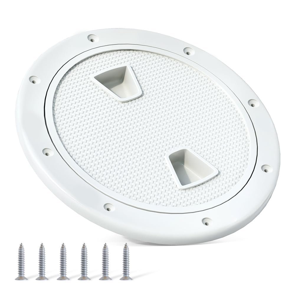 AOWEITOUR 4" 6" 8" Boat Hatch,Deck Plates for Boats,Round Non Slip Inspection Hatch,Detachable Cover, Suitable for Ships, RV, Outdoor Facilities,ABS White Plastic,Attached Screw(1 PCS)