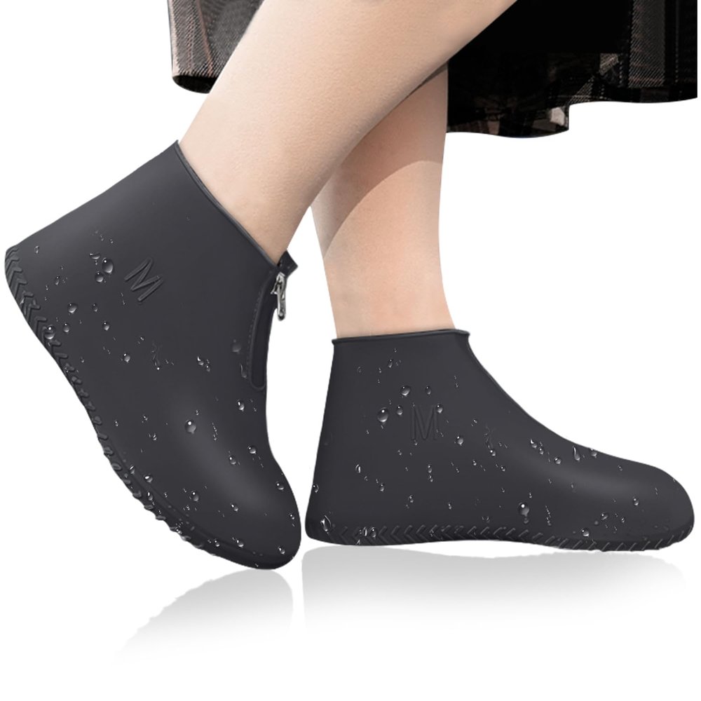 JEVRKAPZ Waterproof Shoe Covers,Upgrade Reusable Rain Shoe Galoshes with Zipper,Resistant Snow Overshoes,Foldable Shoe Protectors,Non-Slip Washable Rain Snow Bowling Travel Indoor Outdoor Overshoe