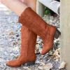 Ladmiple Womens Cowboy Boots Wide Calf Low Heel Womens Embroidered Pull On Cowboy Cowgirl Boots Block Chunky Heel Western Mid Calf Boots Riding Wedding Boots view 2