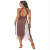TiaoBug Women Lyrical Dance Costume Color Block Sleeveless Modern Contemporary Mesh Long Skirt Reddish Brown XX-Large view 2