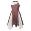 TiaoBug Women Lyrical Dance Costume Color Block Sleeveless Modern Contemporary Mesh Long Skirt Reddish Brown XX-Large view 3