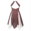 TiaoBug Women Lyrical Dance Costume Color Block Sleeveless Modern Contemporary Mesh Long Skirt Reddish Brown XX-Large view 4