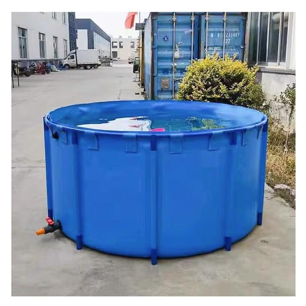zktoermn Pool Above Ground, Round Children's Pool Canvas Fish Pond Pool Aquarium Pool Pond with Steel Frame and Drain Valve for Ponds Fish Tank Koi Goldfish (Color : Blue, Size : 1.5X0.8M/1400L)