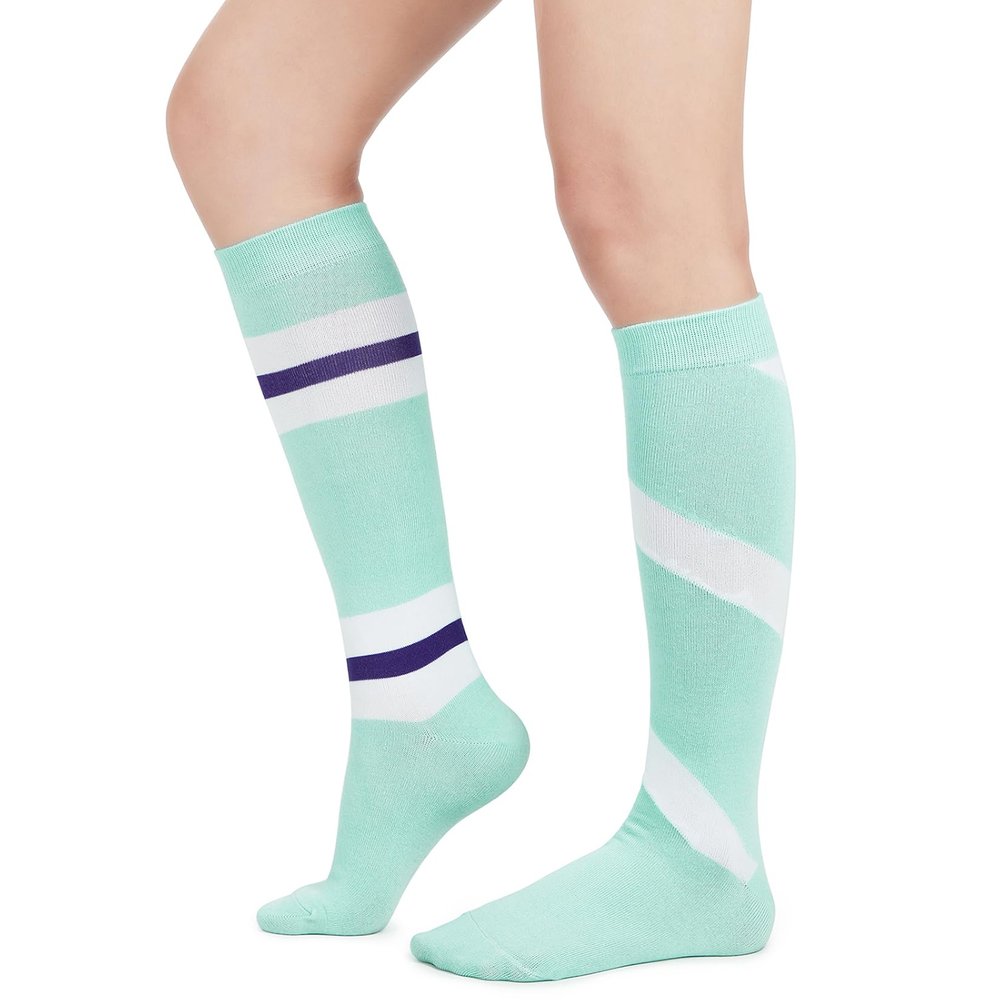 Century Star Knee High Striped Socks for Women - Long Thin Tube Sports Thigh High Socks Tall Stockings 1 Pack Mint Blue