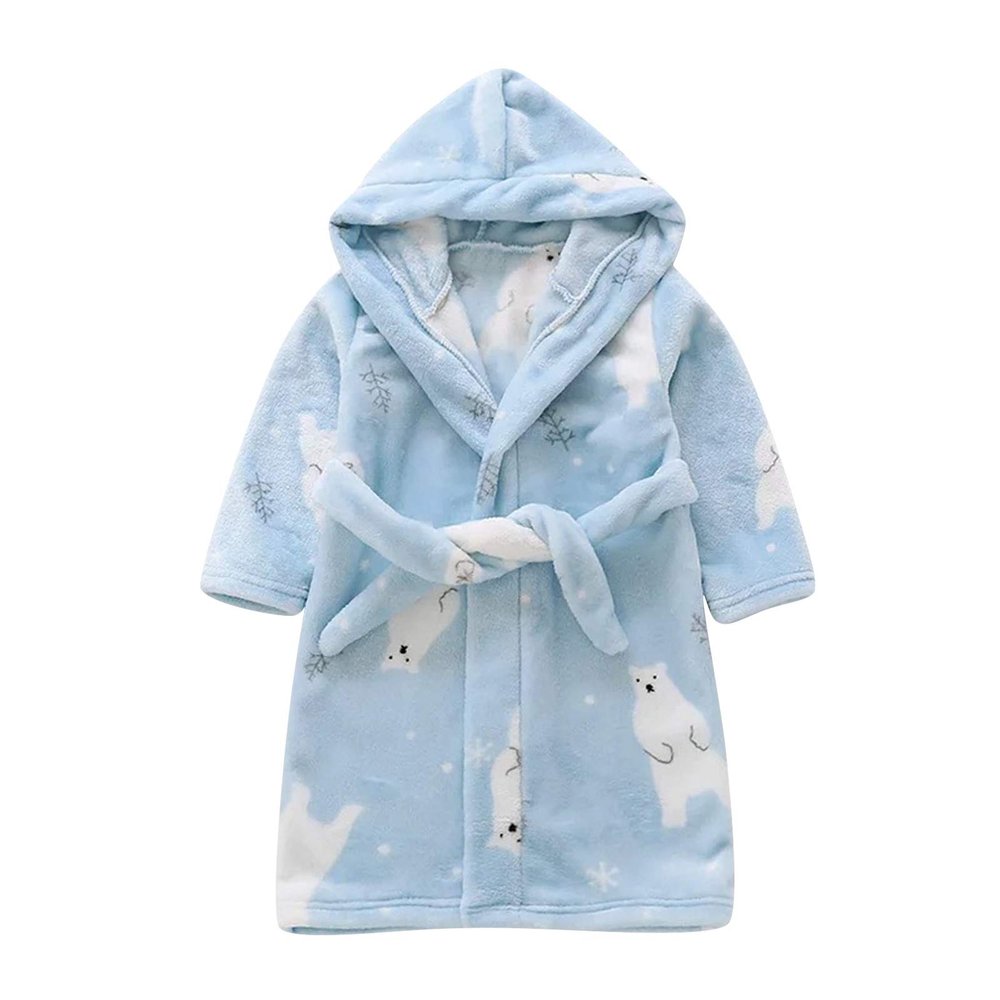 Baby Girls Boys Bathobe Toddler Kids Boys Girls Cartoon Bathobes Hooded Warm Flannel (Blue, 18-24 Months)