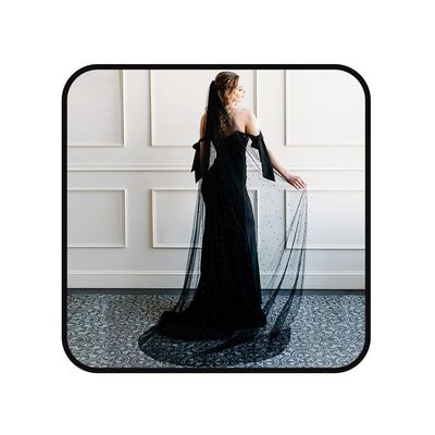 Aularso Black Pearl Veil 118'' Cathedral Wedding Veils Long Bridal Veils 2 Tier Short Veils for Brides Tulle Veil for Halloween (Black-118 * 59in(cathedral))