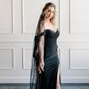 Aularso Black Pearl Veil 118'' Cathedral Wedding Veils Long Bridal Veils 2 Tier Short Veils for Brides Tulle Veil for Halloween (Black-118 * 59in(cathedral)) view 2