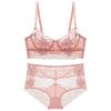 LoRier Women's Sexy Soft Floral Lace Lingerie Set See Through Unlined Underwire Sheer Bra and Panty Set Rose Pink view 1
