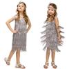 1920s Flapper Dress for Girls Silver Flapper Dresses 1920s Gatsby Sequin Tassel Fringe Dresses with Feather Headband Roaring 20s for Kids Latin Dance Dress Silver 10-12 Years view 3