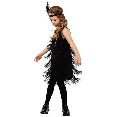 20's Flapper Dresses for Girls 1920s Gatsby Black Flapper Dress Sleeveless Tassel Fringe Dress with Feather Headband Roaring 20s Party Black 4-6 Years