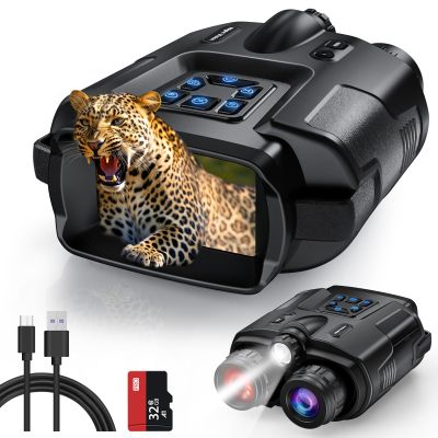Ruaiok Night Vision Goggles, 4K FHD Infrared Night Vision Binoculars with 8X Digital Zoom, 5000mAh Tactical Light Night Vision Scope, 3'' TFT Screen, 32GB Card, Suitable for Camping, Hunting