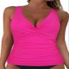 coastal rose Underwire Tankini for Big Busted Women Ruched Tummy Control Bathing Suit Top Twist V Neck Swimsuits Hot Pink US14