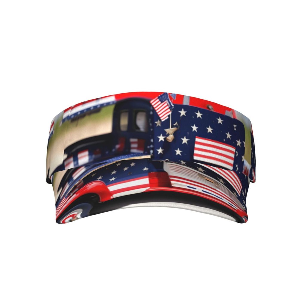 4th of July Patriotic Truck Print Adult Sunscreen Visor Cap Sports Adjustable Sun Hat Cap for Beach Pool Golf Tennis Unisex