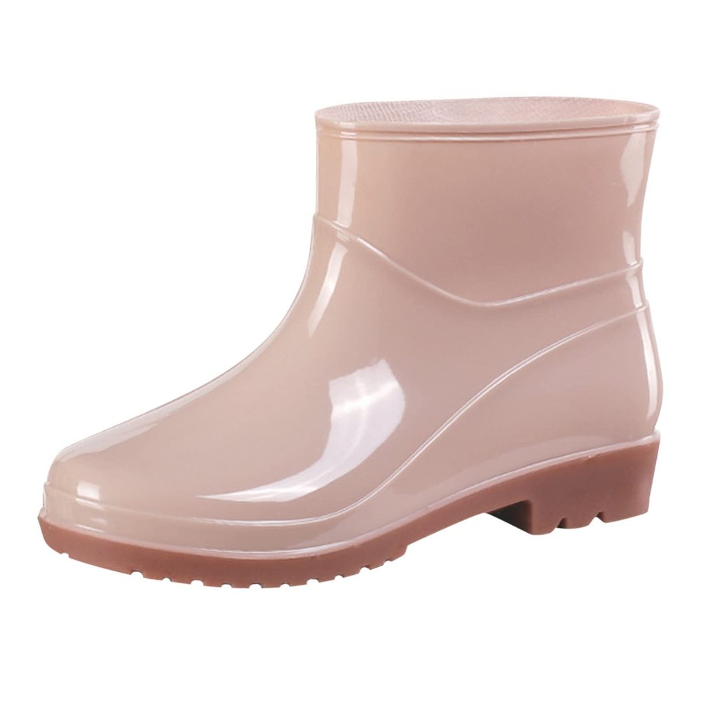 Short Rain Boots For Womens Ankle Rainboot Slip On Garden Boot Ladies Rubber Outside Work Slip on Work Shoes (Khaki, 8)