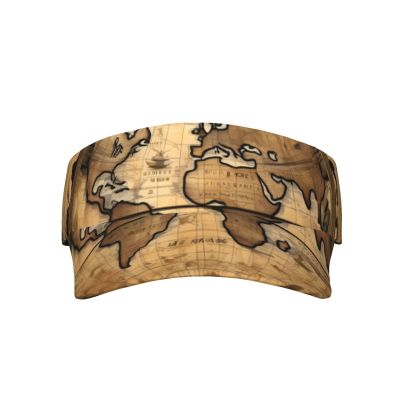 Ancient Map World Globe Print Adult Sunscreen Visor Cap Sports Adjustable Sun Hat Cap for Beach Pool Golf Tennis Unisex