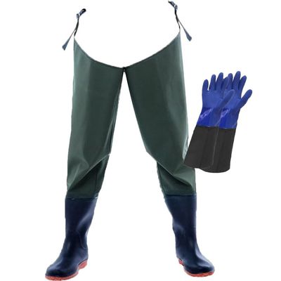 86cm High Hip Wading Boots with 46cm Long Waterproof and Anti Slip Fishing Gloves, Suitable for Fishing (Color : Green, Size : 5.5)