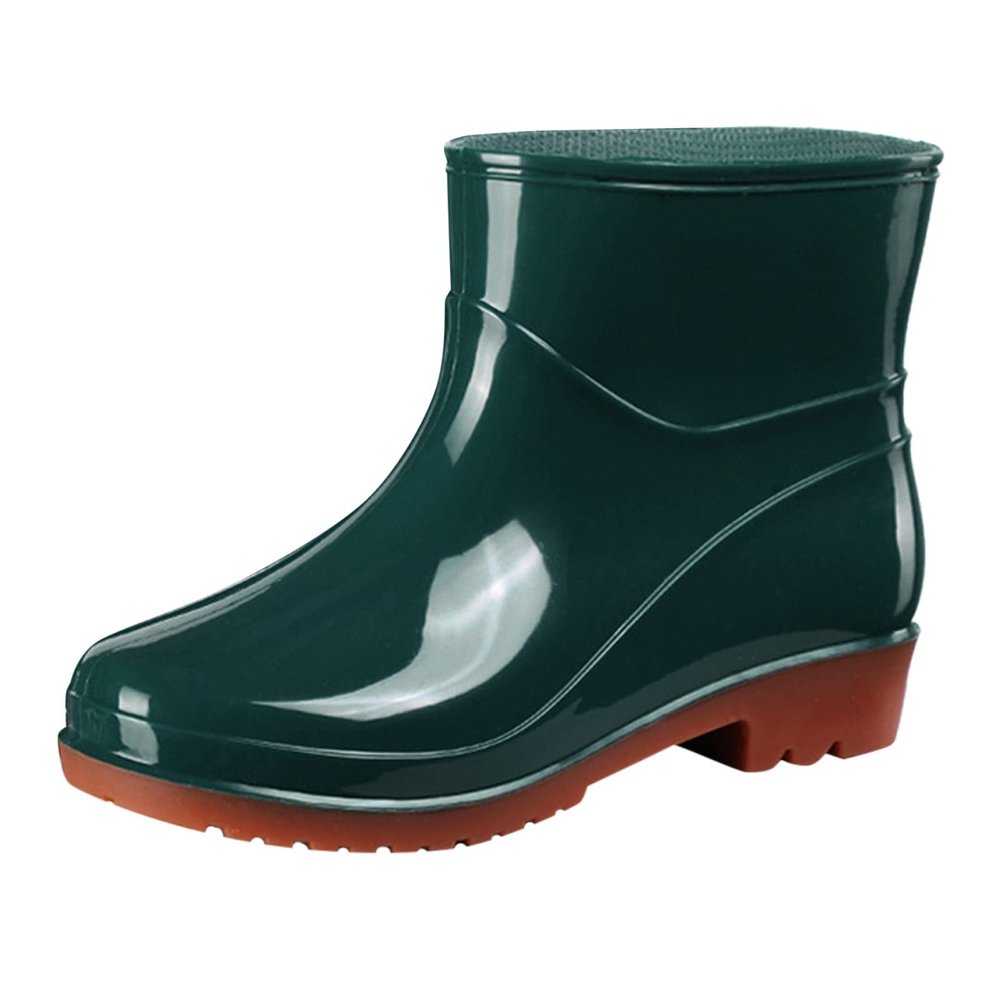 Short Rain Boots For Womens Ankle Rainboot Slip On Garden Boot Ladies Rubber Outside Work Slip on Work (Green, 6.5)