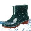 Short Rain Boots For Womens Ankle Rainboot Slip On Garden Boot Ladies Rubber Outside Work Slip on Work (Green, 6.5) view 2
