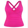 coastal rose Hot Pink Tankini Bathing Suits for Women Big Bust Sexy V Neck Underwire Swim Top Only Plus Size Tummy Control Swimsuit US18 view 3