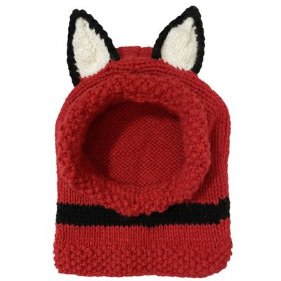 BOMHCS Unisex Knit Crochet Balaclava Hat Winter Knitted Hood Scarf Beanie Ear Warmers Cartoon Fox Cap (Standard, Large, Red)