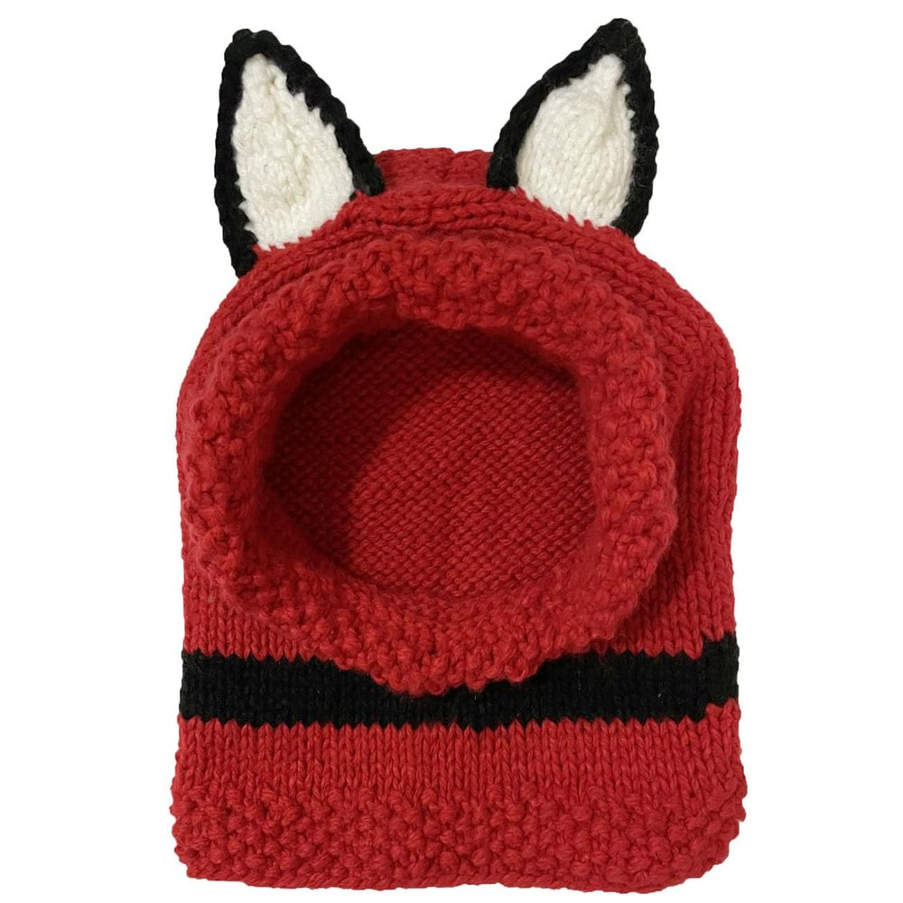BOMHCS Unisex Knit Crochet Balaclava Hat Winter Knitted Hood Scarf Beanie Ear Warmers Cartoon Fox Cap (Standard, Large, Red)