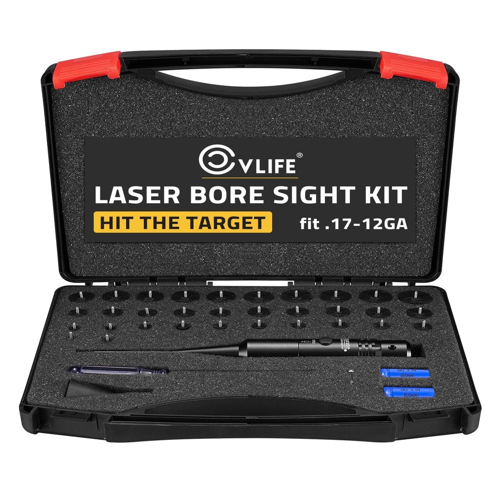 CVLIFE Professional Laser Bore Sight Kit with 32 Adapters fit 0.17 to 12GA Calibers, Clear Red Laser Bore Sighter with Button Switch, Powerful Support for Hunting