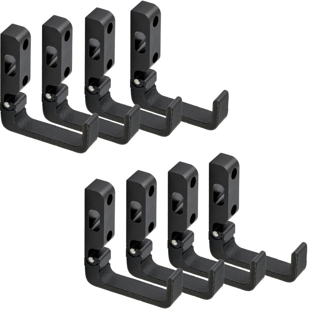 DeYoungArbeit Foldable Gun Rack Wall Mount - 2.3" Deep Vegan Leather Coated Hooks for Scoped Rifles | Secure Firearm Storage with Lock Holes & Space Saving Design (2/4/8 Pack)(Black 8-Pack)