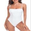 Colloyes Women's White One Piece Bathing Suit with Adjustable Straps Bandeau One Piece Swimsuit Size Medium view 1