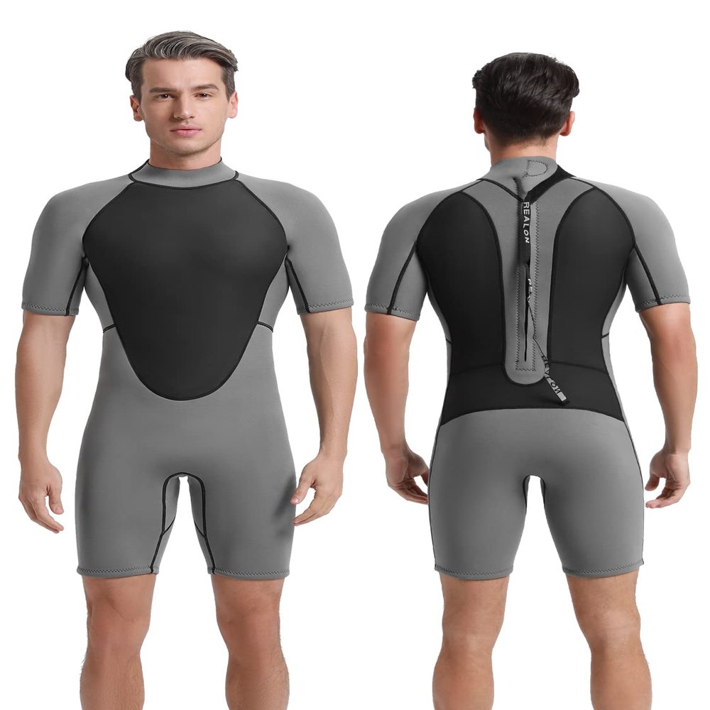 REALON Women's Mens Neoprene Shorty Wetsuit 2mm 3mm Back Zipper Cold Water Thermal Swimsuit for Swimming Surfing Diving Snorkeling