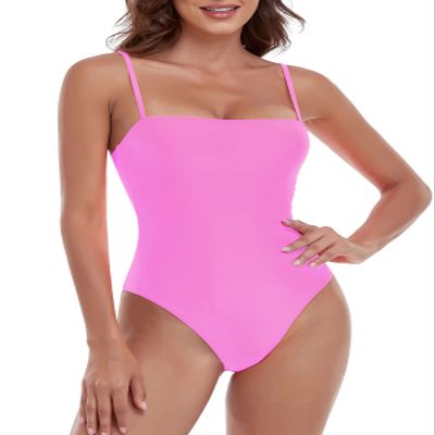 Colloyes Women's Fuchsia One Piece Bathing Suit with Adjustable Straps Bandeau One Piece Swimsuit Size Medium