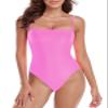 Colloyes Women's Fuchsia One Piece Bathing Suit with Adjustable Straps Bandeau One Piece Swimsuit Size Medium view 2
