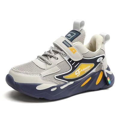 Zonkacen Kid Boys Girls Anti Slip Breathable Mesh Trend Lightweight Trekking Shoes for Summer Outdoor Walking Running Hiking Sport Athletic Street Travel Camping Beige Blue 5 Big Kid