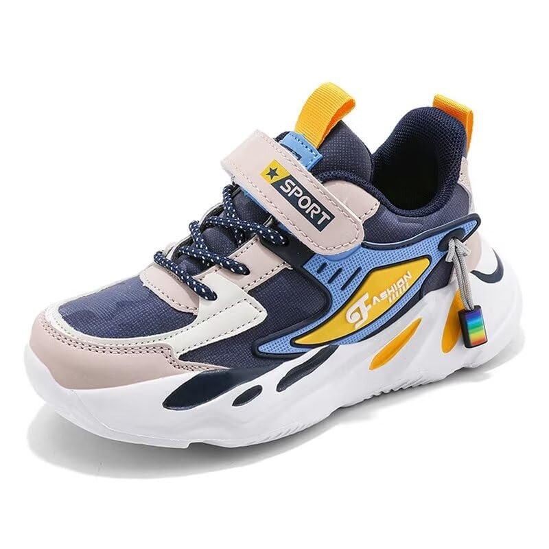 Boy's Girl's Comfortable Hook Loop Water Resistant Outdoor Walking Shoes for Street Training Athletic Forest Field School Camping Sports Trekking Fishing Khaki Blue 12 Little Kid