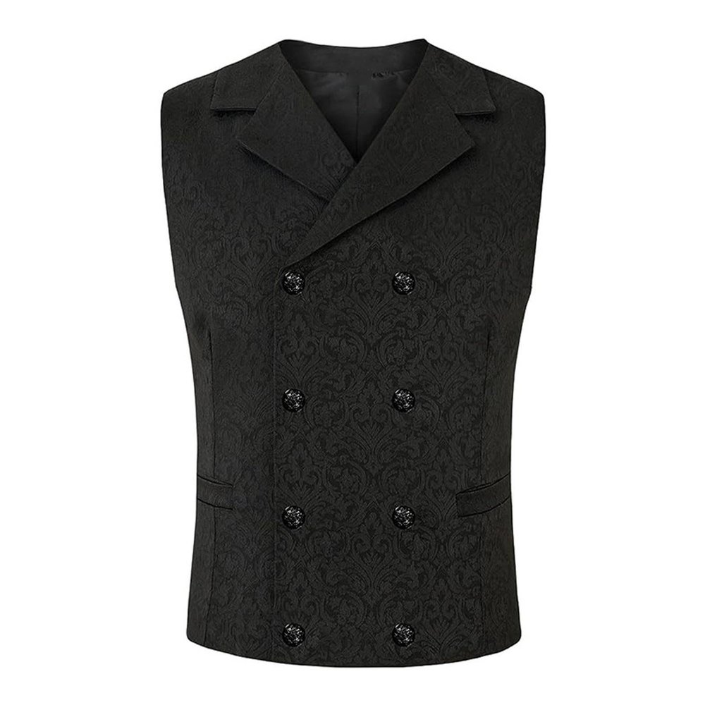 Cambkatl Mens Double Breasted Jacquard Suit Vest Gothic Steampunk Victorian Brocade Waistcoat Business Tuxedo Vest